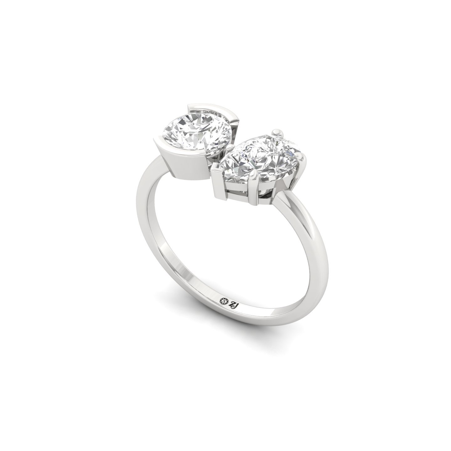 Round & Pear Two Stone Diamond Engagement Ring | Lab Grown CVD Diamond Toi Et Moi Ring | 925 Silver | 10K | 14K | 18K - View 2