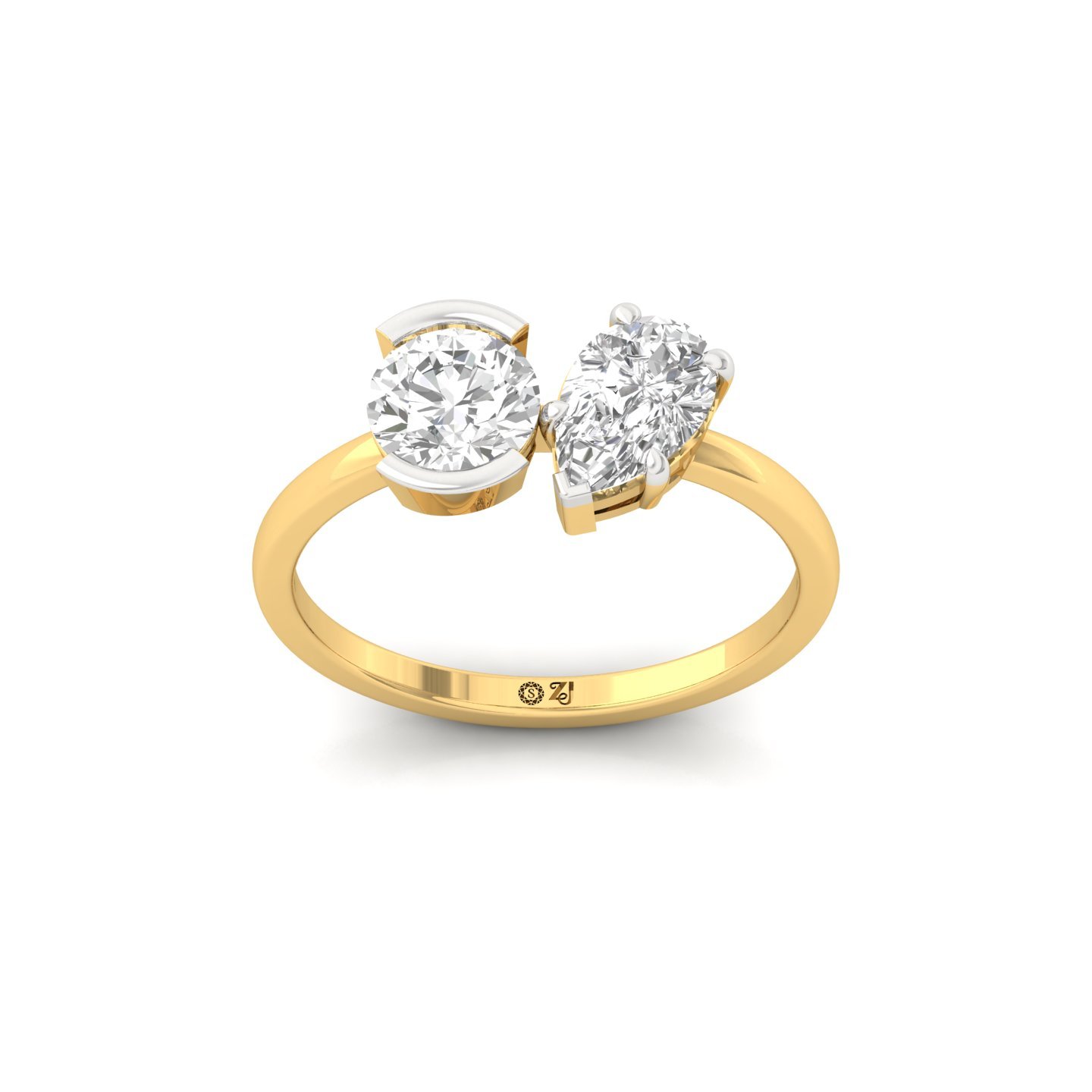 Round & Pear Two Stone Diamond Engagement Ring | Lab Grown CVD Diamond Toi Et Moi Ring | 925 Silver | 10K | 14K | 18K - Gold Main View