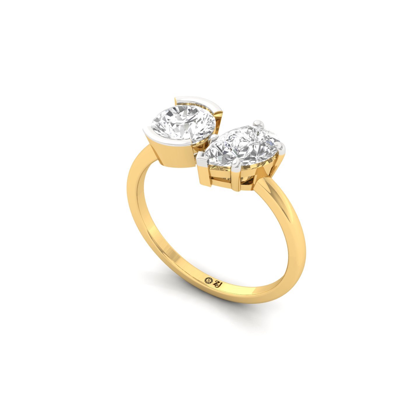 Round & Pear Two Stone Diamond Engagement Ring | Lab Grown CVD Diamond Toi Et Moi Ring | 925 Silver | 10K | 14K | 18K - View 2