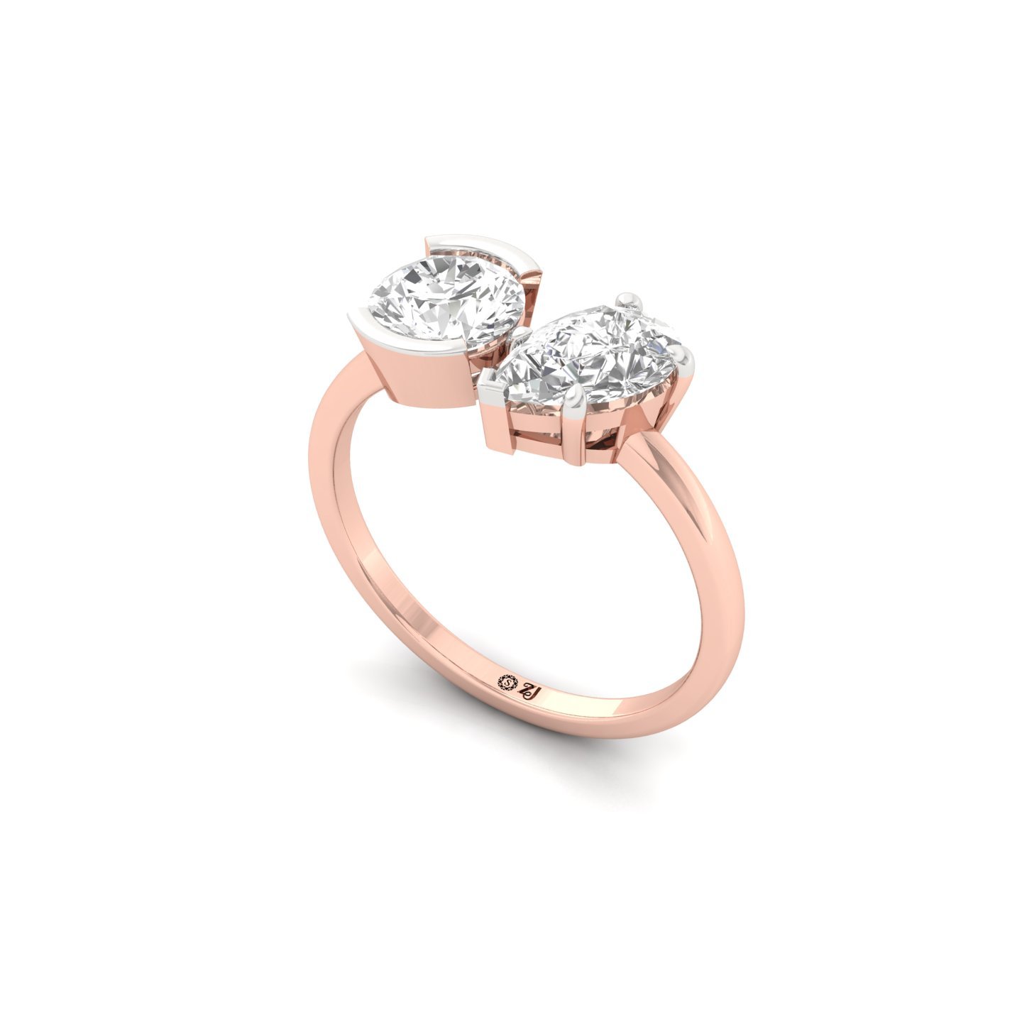 Round & Pear Two Stone Diamond Engagement Ring | Lab Grown CVD Diamond Toi Et Moi Ring | 925 Silver | 10K | 14K | 18K - View 2