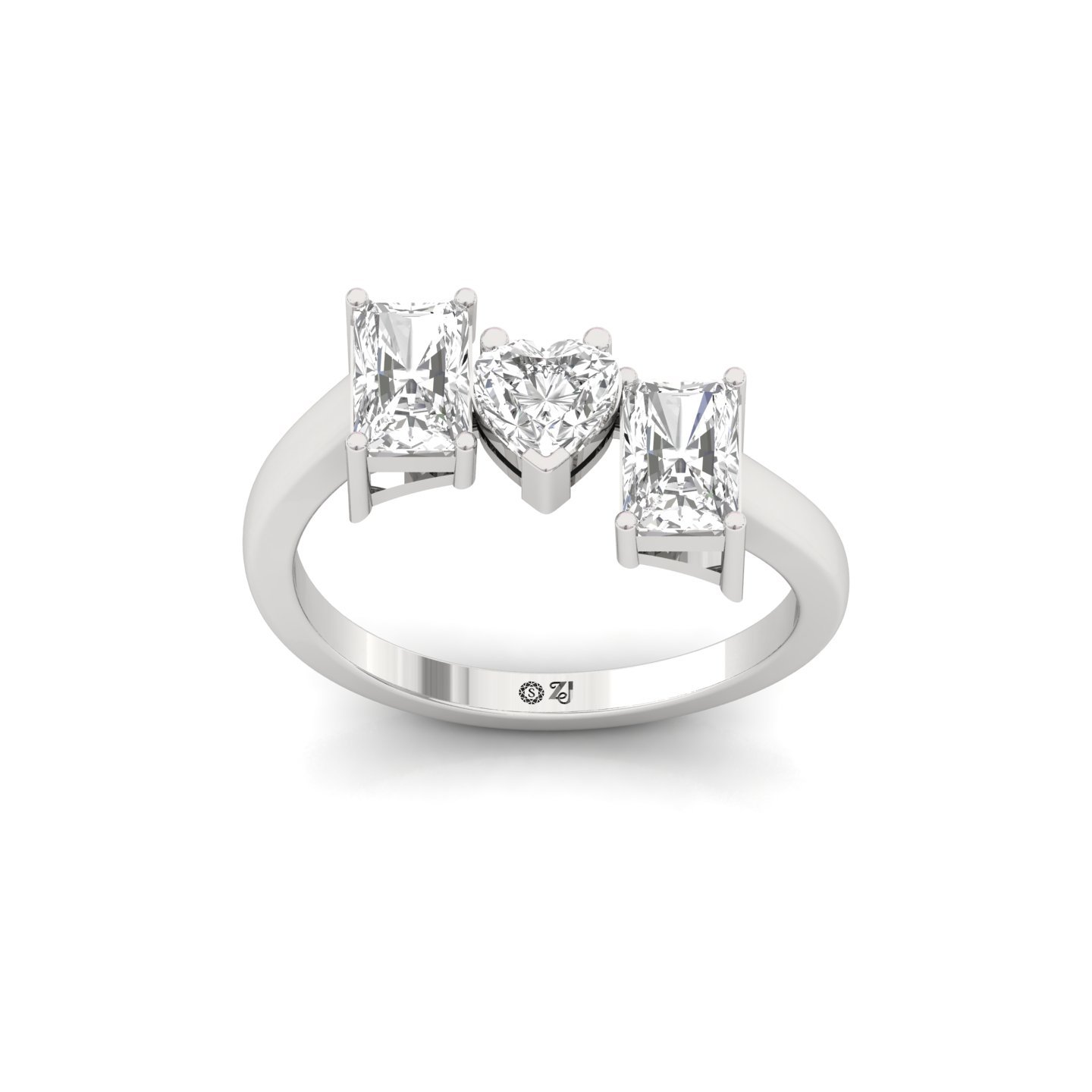 Radiant & Heart Three Stone Diamond Engagement Ring | Lab Grown CVD Diamond Trilogy Ring | 925 Silver | 10K | 14K | 18K - Main View