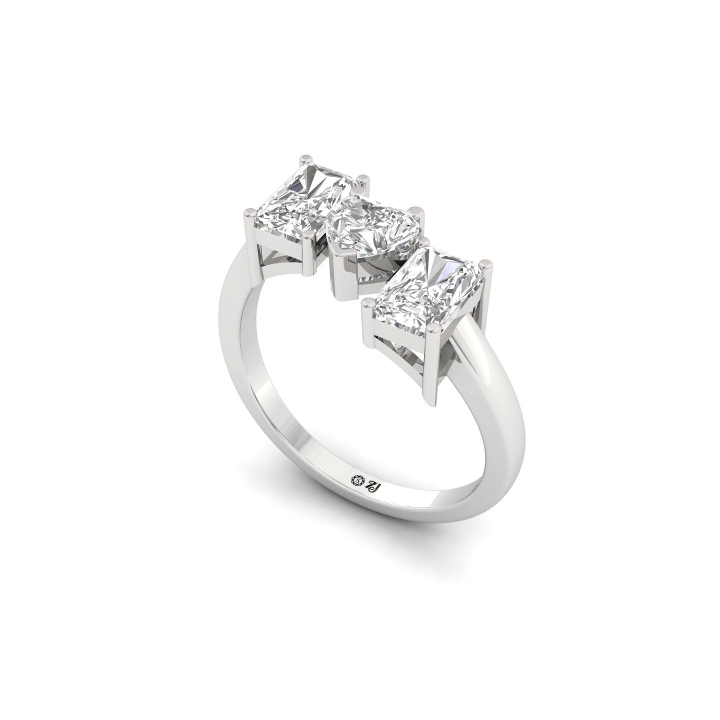 Radiant & Heart Three Stone Diamond Engagement Ring | Lab Grown CVD Diamond Trilogy Ring | 925 Silver | 10K | 14K | 18K - View 2