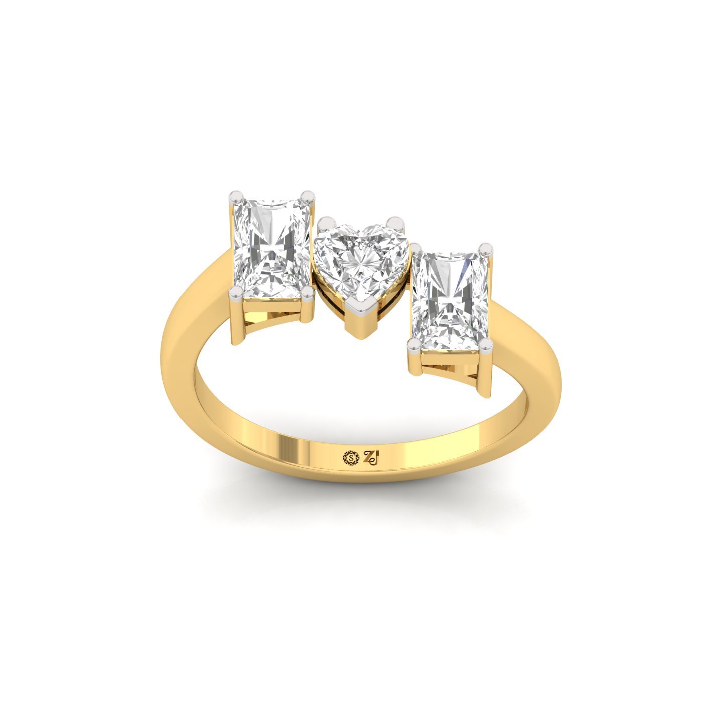Radiant & Heart Three Stone Diamond Engagement Ring | Lab Grown CVD Diamond Trilogy Ring | 925 Silver | 10K | 14K | 18K - Gold Main View