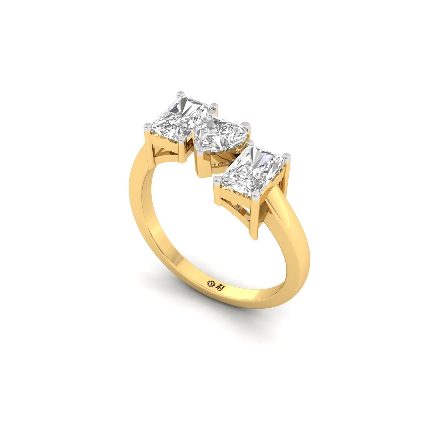 Radiant & Heart Three Stone Diamond Engagement Ring | Lab Grown CVD Diamond Trilogy Ring | 925 Silver | 10K | 14K | 18K - View 2