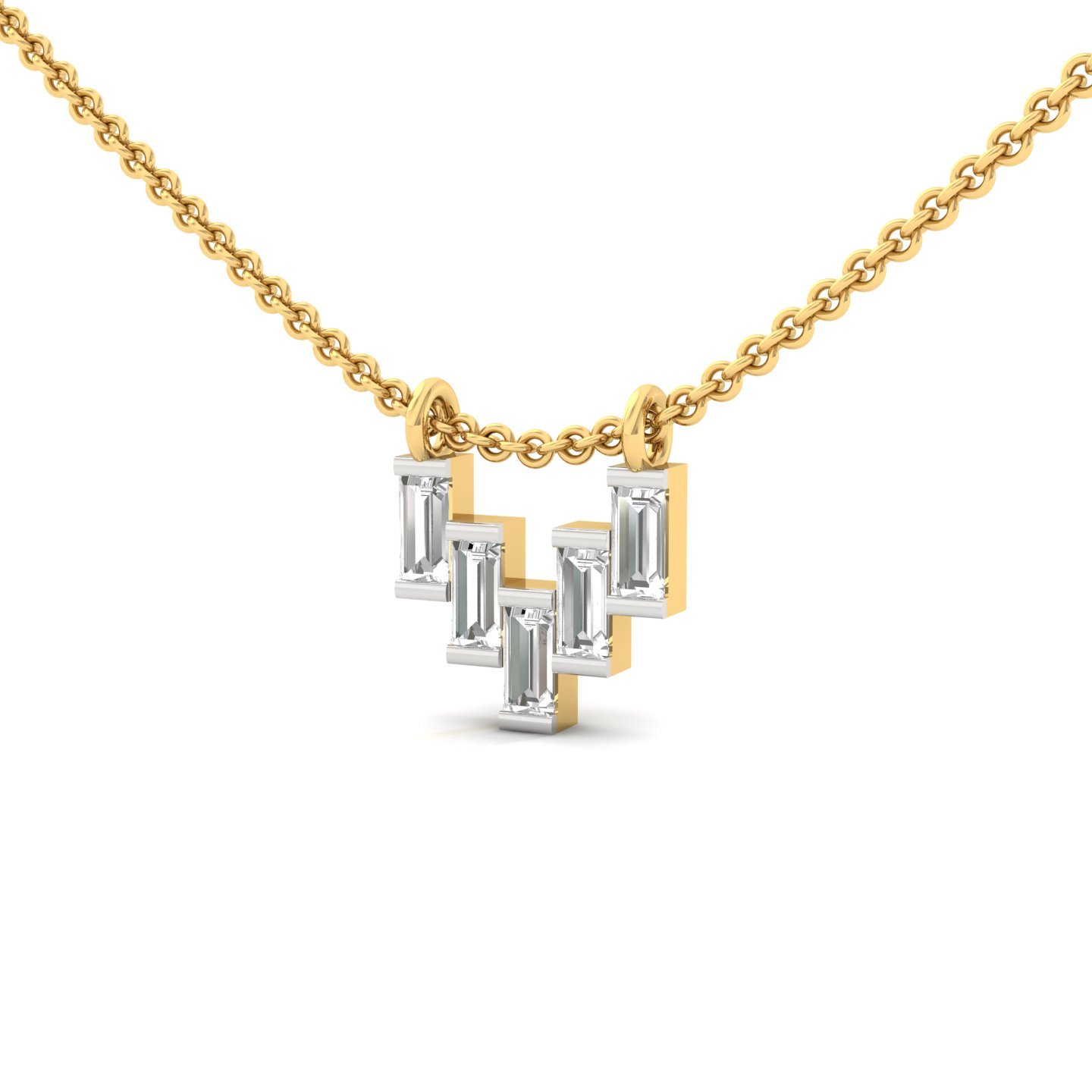 Baguette Cut Diamond Pendant | Modern Lab Grown CVD Diamond Necklace Charm (Without Chain) | 925 Silver | 10K | 14K | 18K - View 2