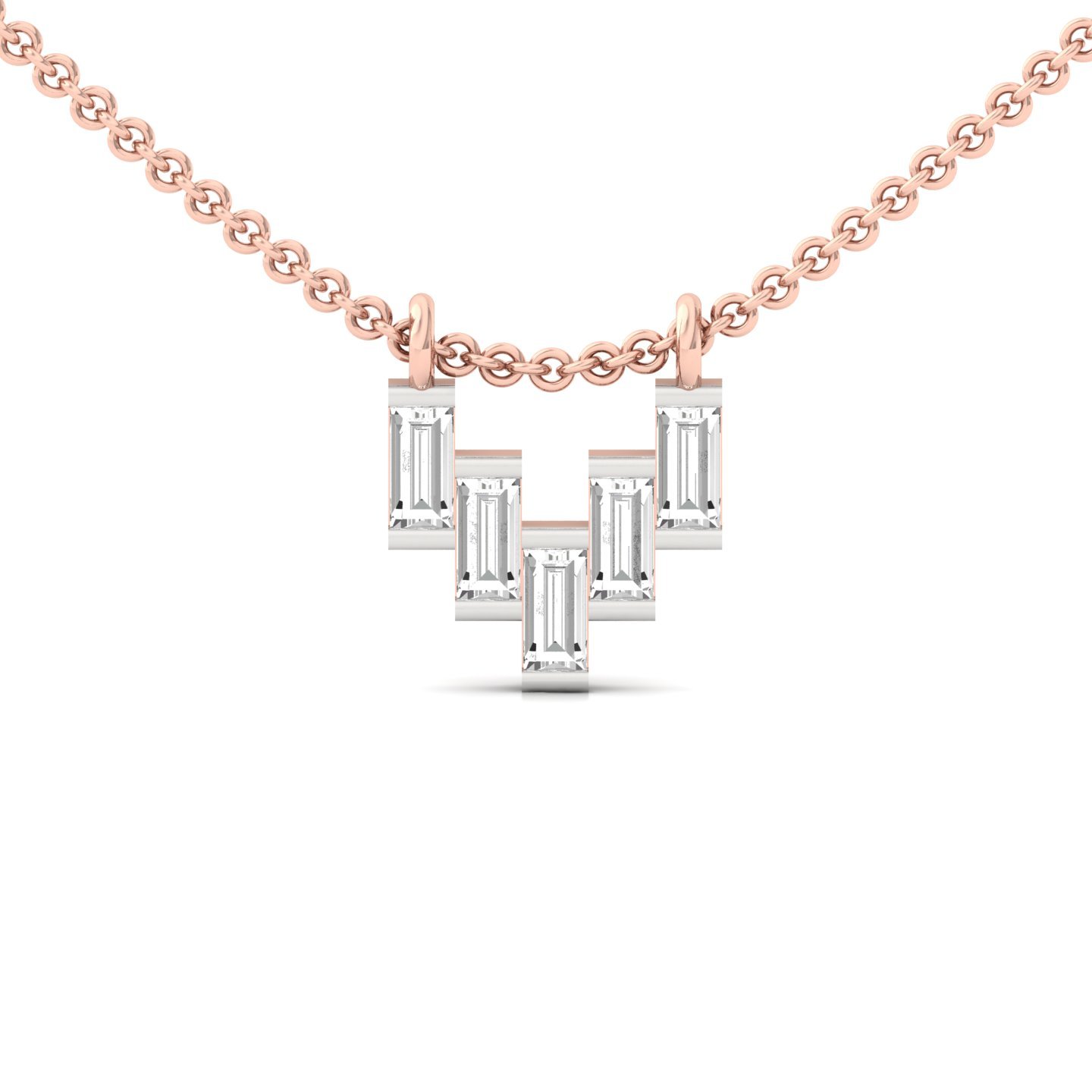 Baguette Cut Diamond Pendant | Modern Lab Grown CVD Diamond Necklace Charm (Without Chain) | 925 Silver | 10K | 14K | 18K - Rose Gold Main View