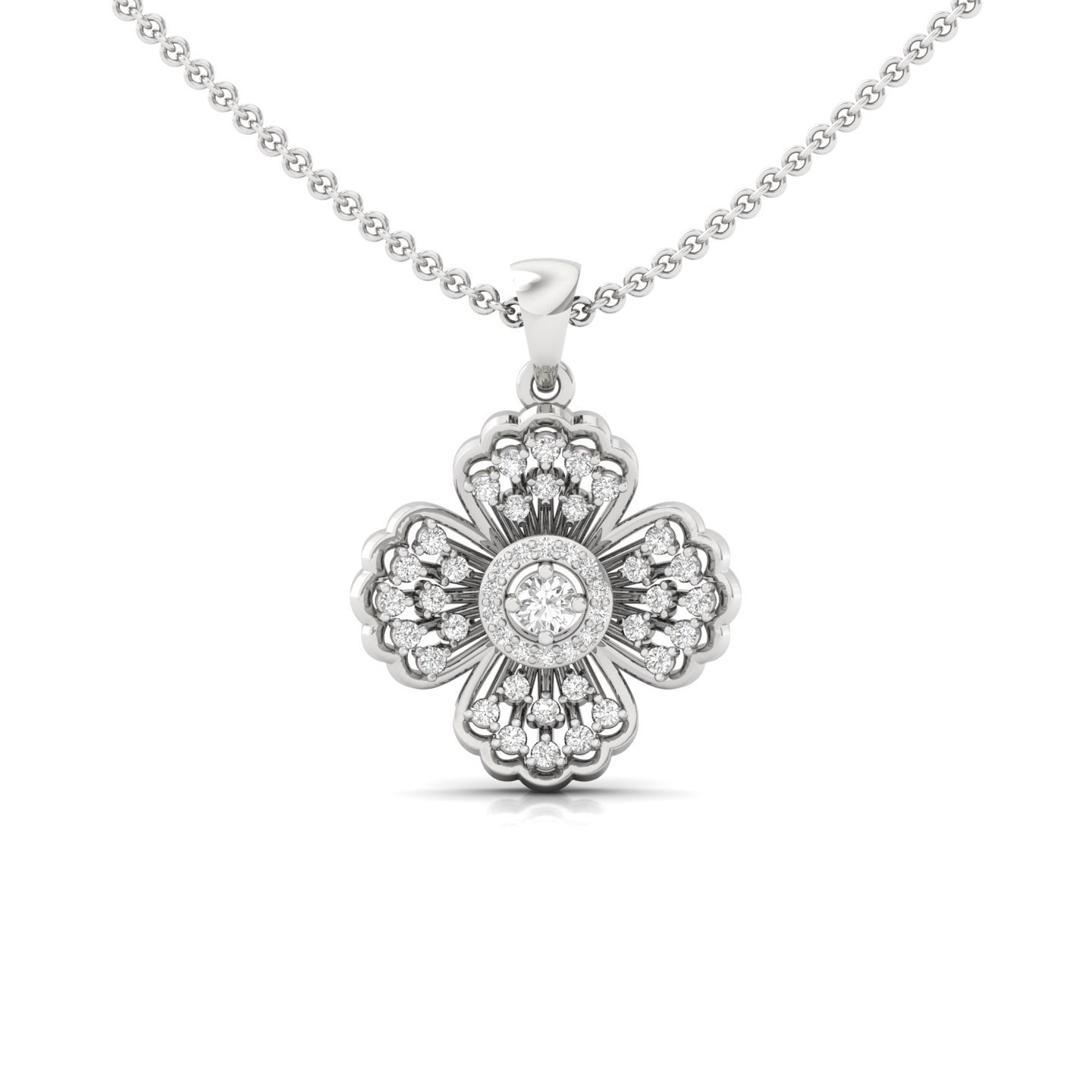 Round Diamond Clover Pendant | Floral Lab Grown CVD Diamond Necklace (Without Chain) | 925 Silver | 10K | 14K | 18K - Main View