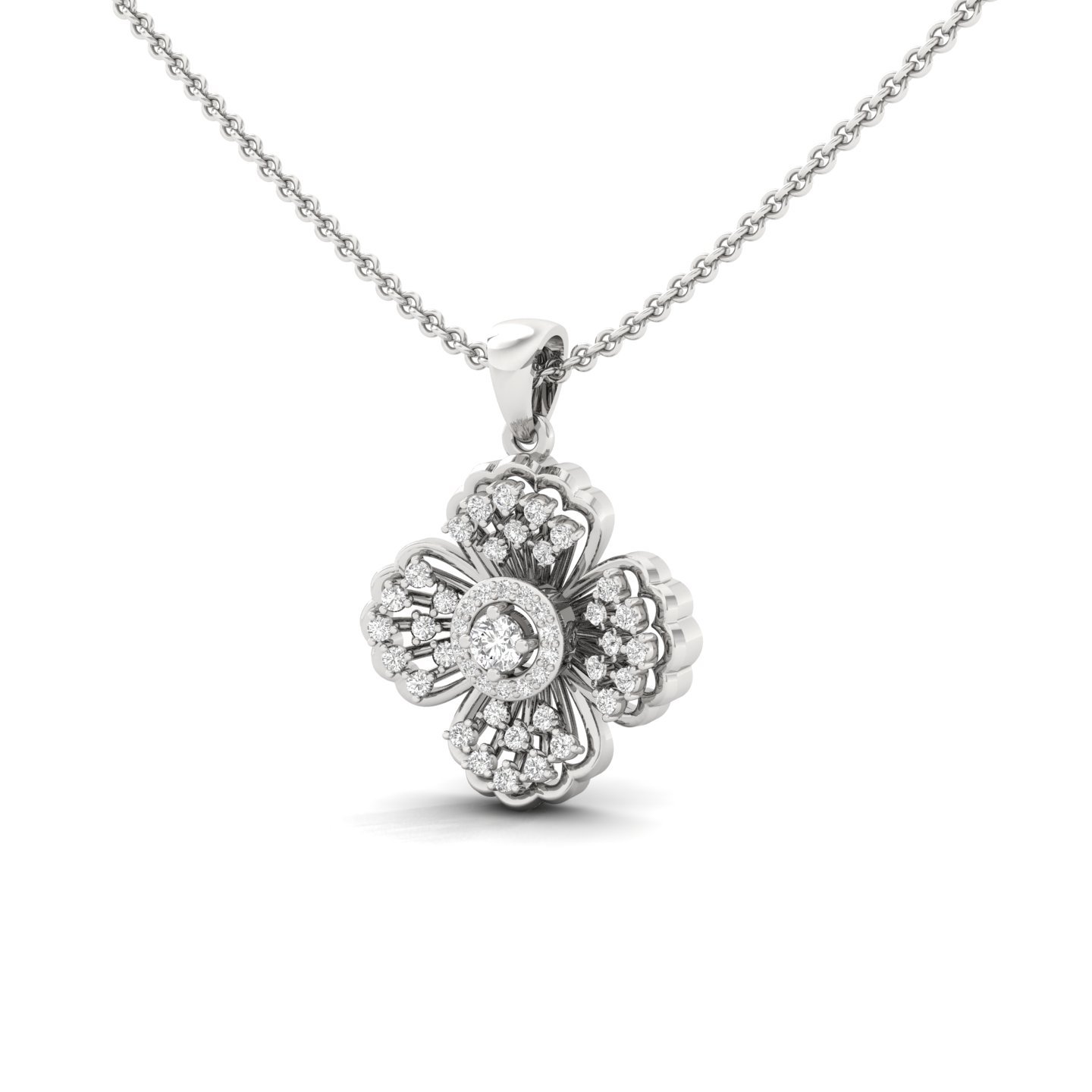 Round Diamond Clover Pendant | Floral Lab Grown CVD Diamond Necklace (Without Chain) | 925 Silver | 10K | 14K | 18K - View 2