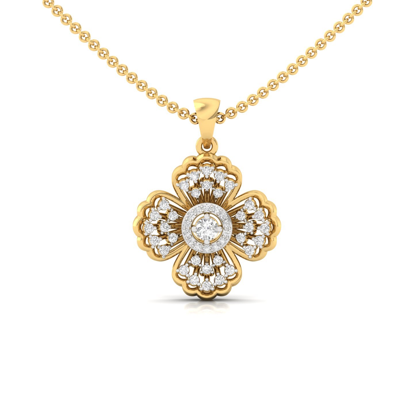 Round Diamond Clover Pendant | Floral Lab Grown CVD Diamond Necklace (Without Chain) | 925 Silver | 10K | 14K | 18K - Gold Main View