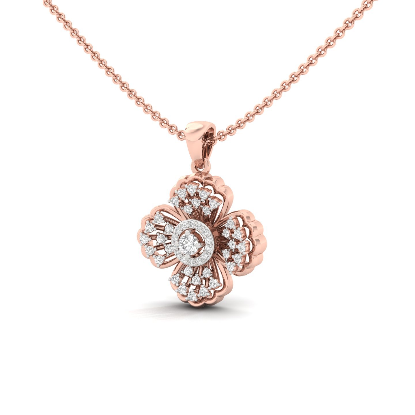 Round Diamond Clover Pendant | Floral Lab Grown CVD Diamond Necklace (Without Chain) | 925 Silver | 10K | 14K | 18K - View 2