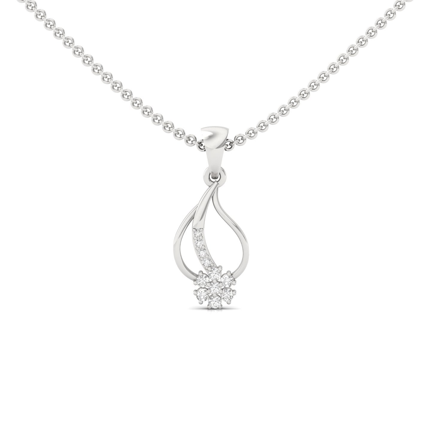 Round Diamond Teardrop Floral Pendant | Elegant Lab Grown CVD Diamond Necklace (Without Chain) | 925 Silver | 10K | 14K | 18K - Main View