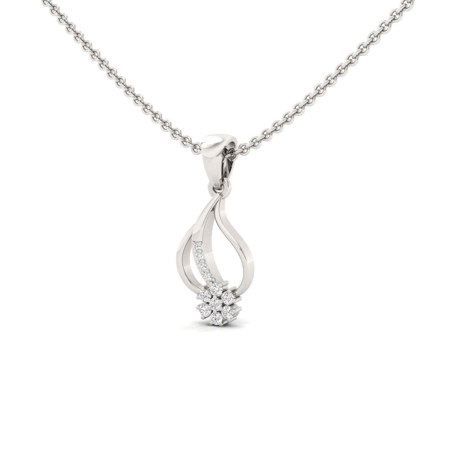 Round Diamond Teardrop Floral Pendant | Elegant Lab Grown CVD Diamond Necklace (Without Chain) | 925 Silver | 10K | 14K | 18K - View 2