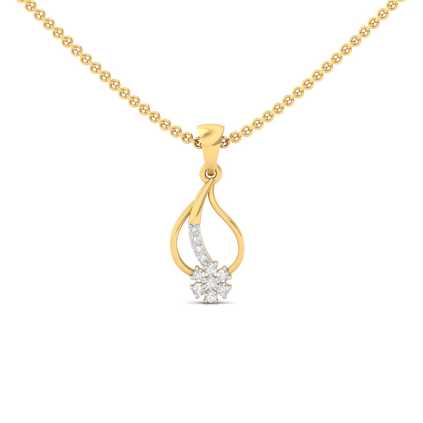 Round Diamond Teardrop Floral Pendant | Elegant Lab Grown CVD Diamond Necklace (Without Chain) | 925 Silver | 10K | 14K | 18K - Gold Main View