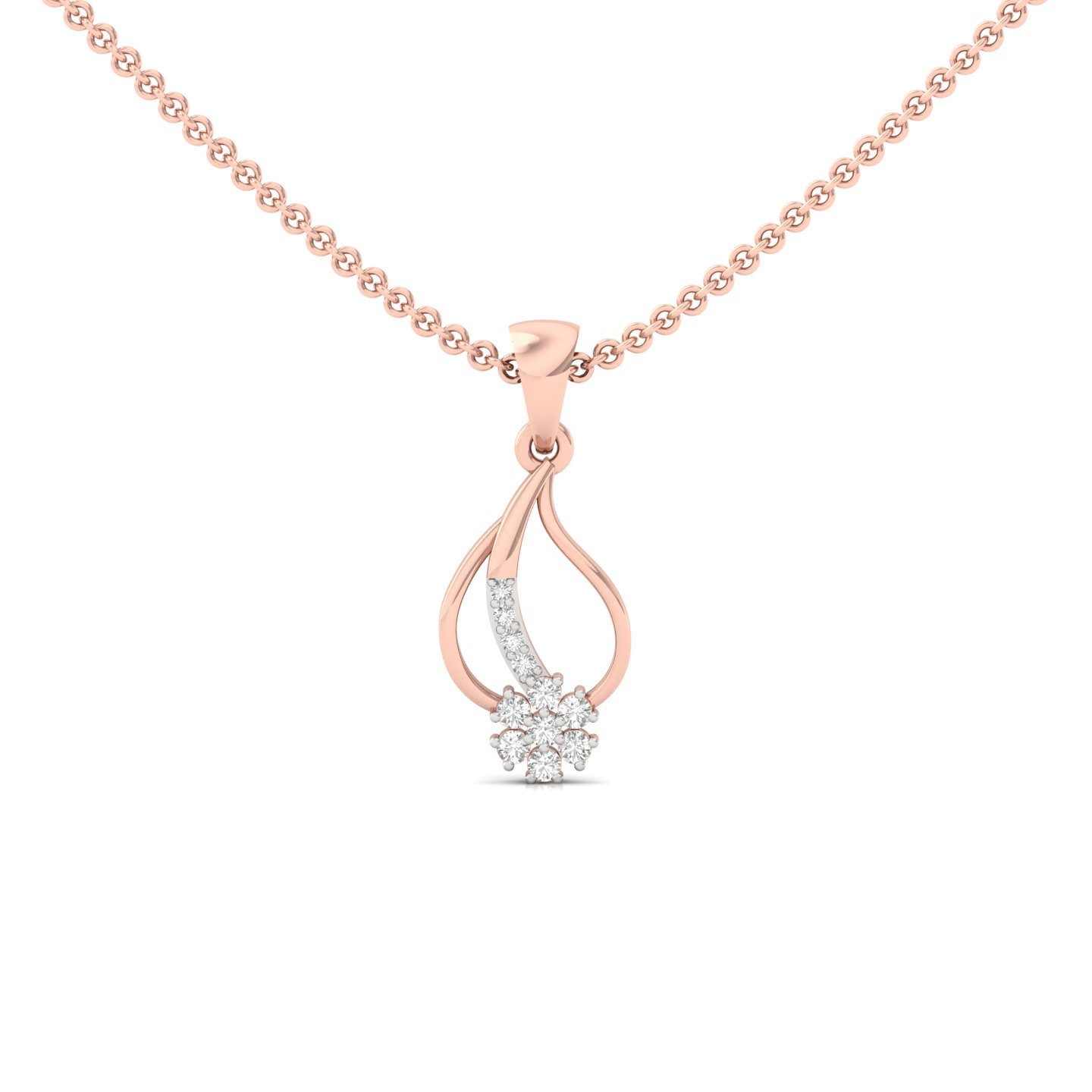Round Diamond Teardrop Floral Pendant | Elegant Lab Grown CVD Diamond Necklace (Without Chain) | 925 Silver | 10K | 14K | 18K - Rose Gold Main View