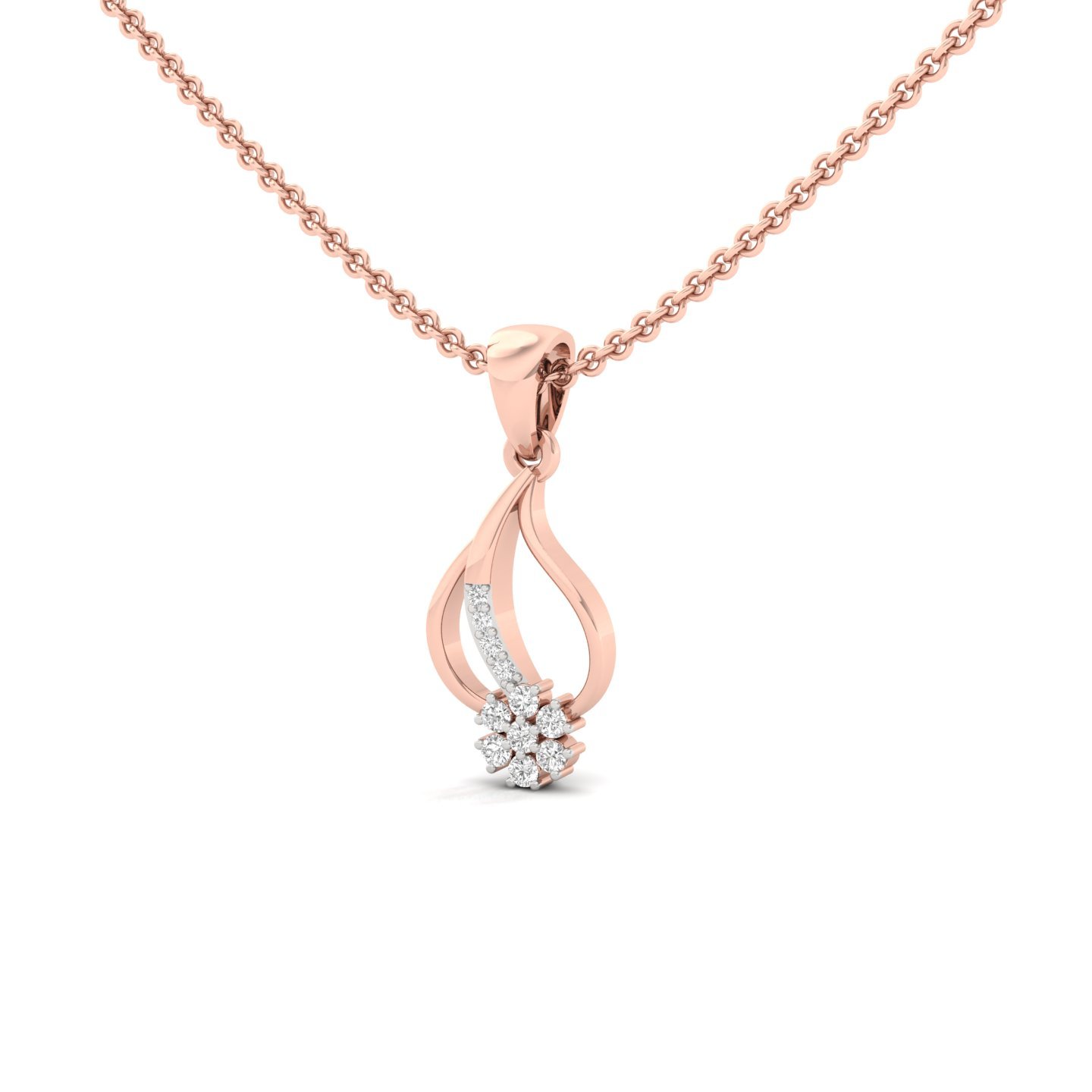 Round Diamond Teardrop Floral Pendant | Elegant Lab Grown CVD Diamond Necklace (Without Chain) | 925 Silver | 10K | 14K | 18K - View 2