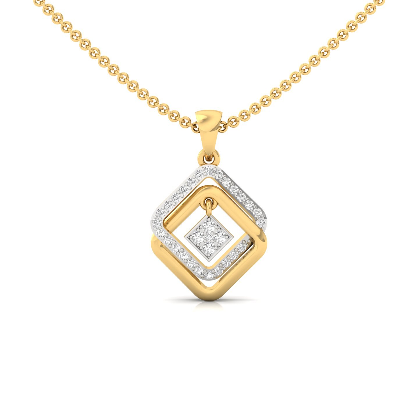 Round Diamond Geometric Pendant | Modern Lab Grown CVD Diamond Necklace (Without Chain) | 925 Silver | 10K | 14K | 18K - Gold Main View