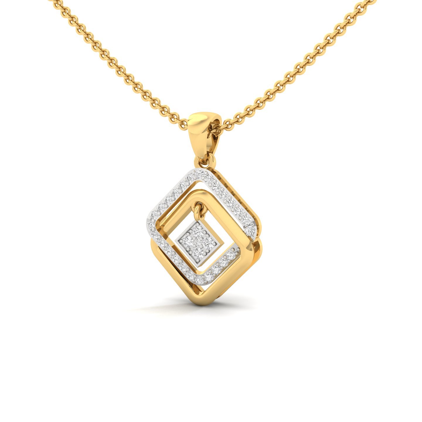 Round Diamond Geometric Pendant | Modern Lab Grown CVD Diamond Necklace (Without Chain) | 925 Silver | 10K | 14K | 18K - View 2