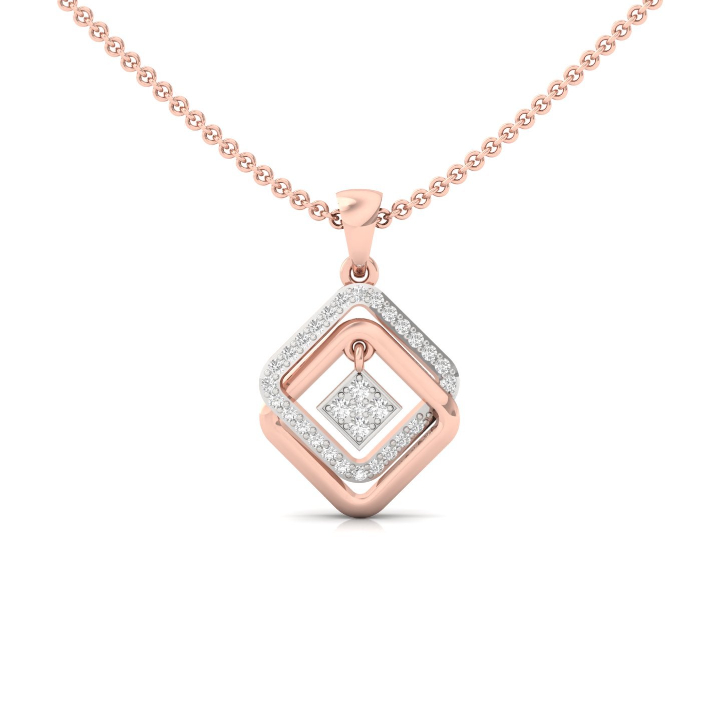 Round Diamond Geometric Pendant | Modern Lab Grown CVD Diamond Necklace (Without Chain) | 925 Silver | 10K | 14K | 18K - Rose Gold Main View