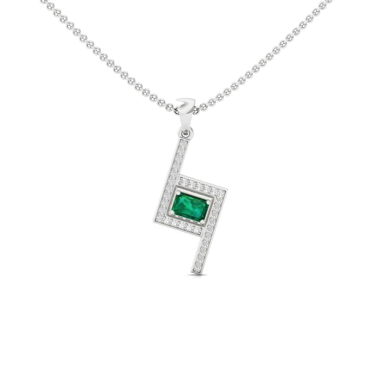 Emerald Cut Green Diamond Pendant | Modern Lab Grown CVD Diamond Necklace (Without Chain) | 925 Silver | 10K | 14K | 18K - Main View