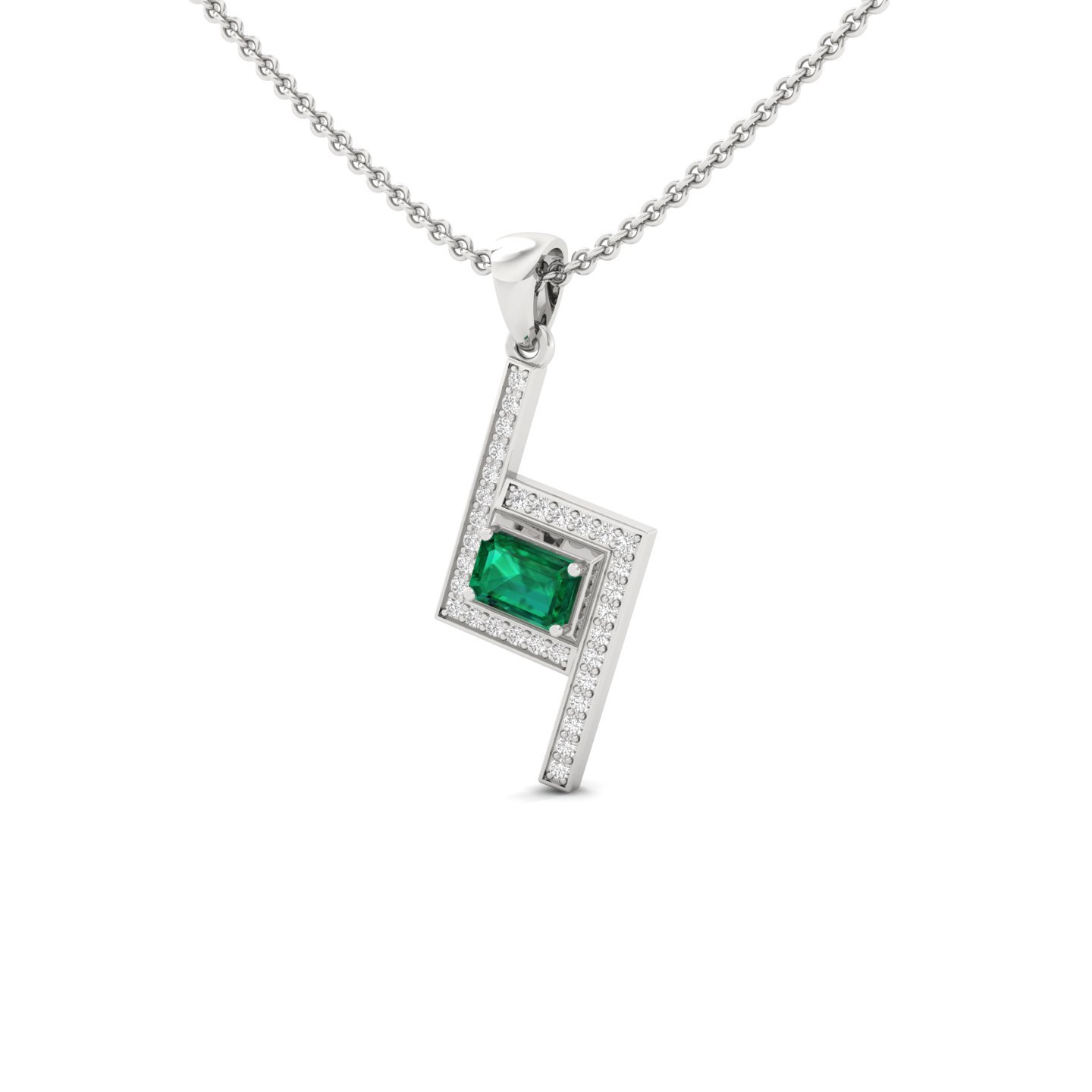Emerald Cut Green Diamond Pendant | Modern Lab Grown CVD Diamond Necklace (Without Chain) | 925 Silver | 10K | 14K | 18K - View 2