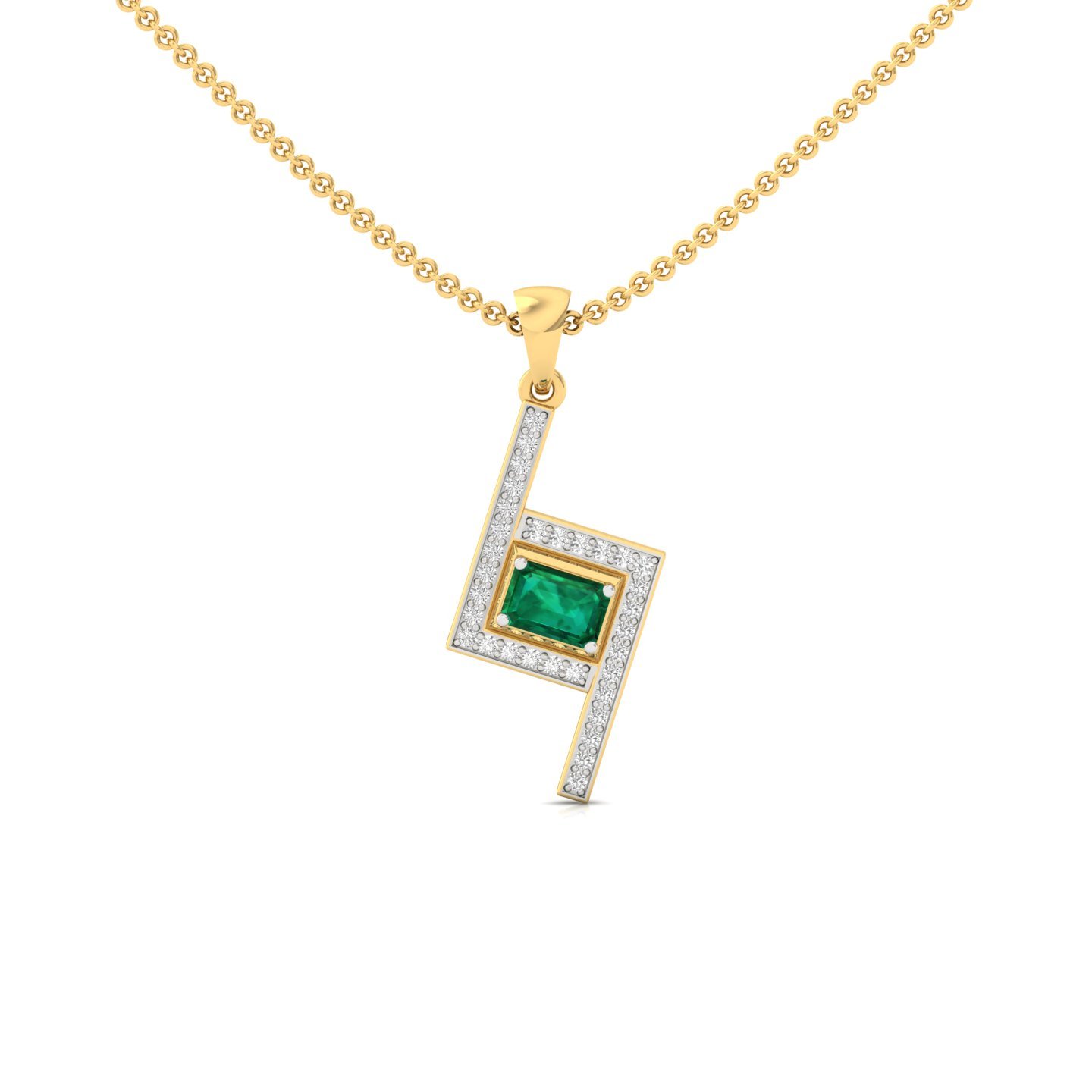Emerald Cut Green Diamond Pendant | Modern Lab Grown CVD Diamond Necklace (Without Chain) | 925 Silver | 10K | 14K | 18K - Gold Main View