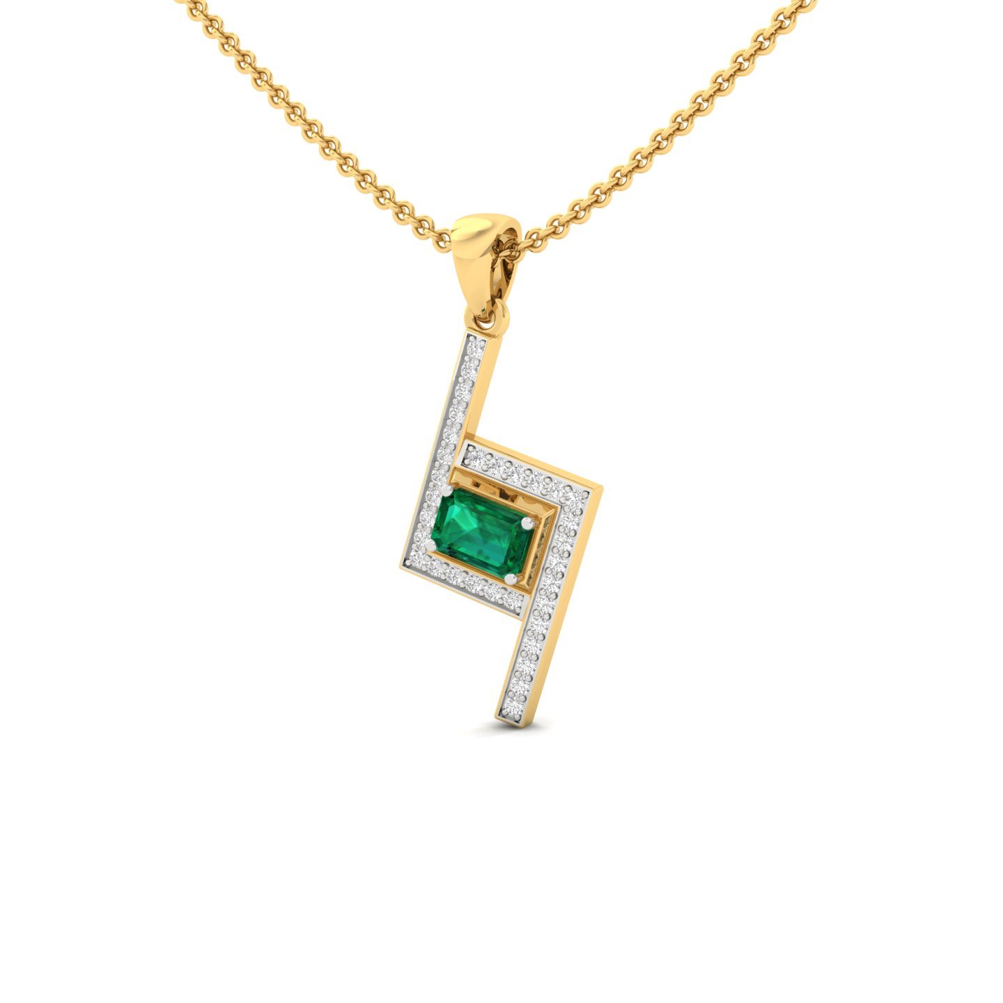 Emerald Cut Green Diamond Pendant | Modern Lab Grown CVD Diamond Necklace (Without Chain) | 925 Silver | 10K | 14K | 18K - View 2