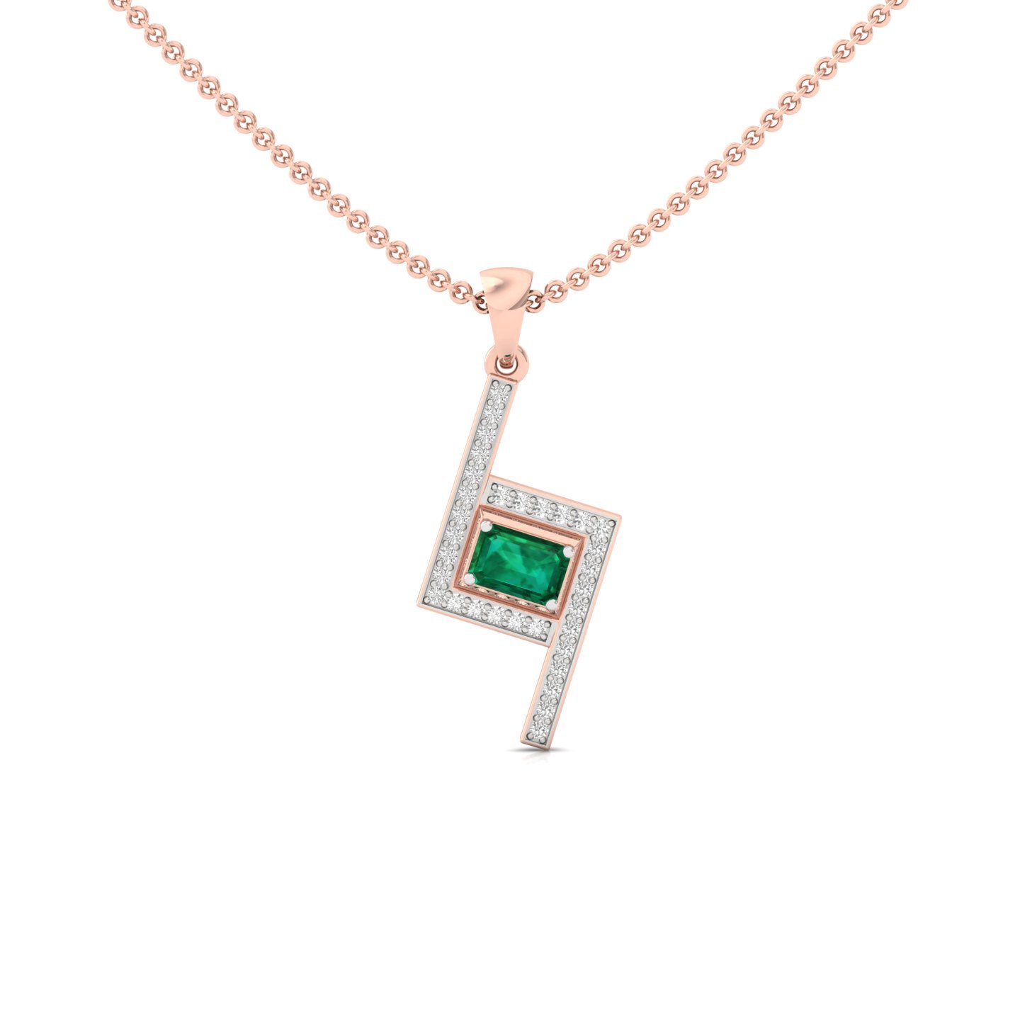 Emerald Cut Green Diamond Pendant | Modern Lab Grown CVD Diamond Necklace (Without Chain) | 925 Silver | 10K | 14K | 18K - Rose Gold Main View