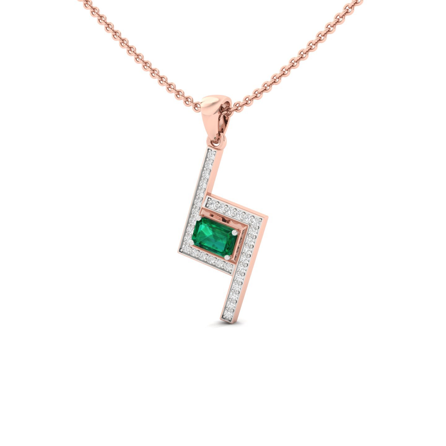 Emerald Cut Green Diamond Pendant | Modern Lab Grown CVD Diamond Necklace (Without Chain) | 925 Silver | 10K | 14K | 18K - View 2