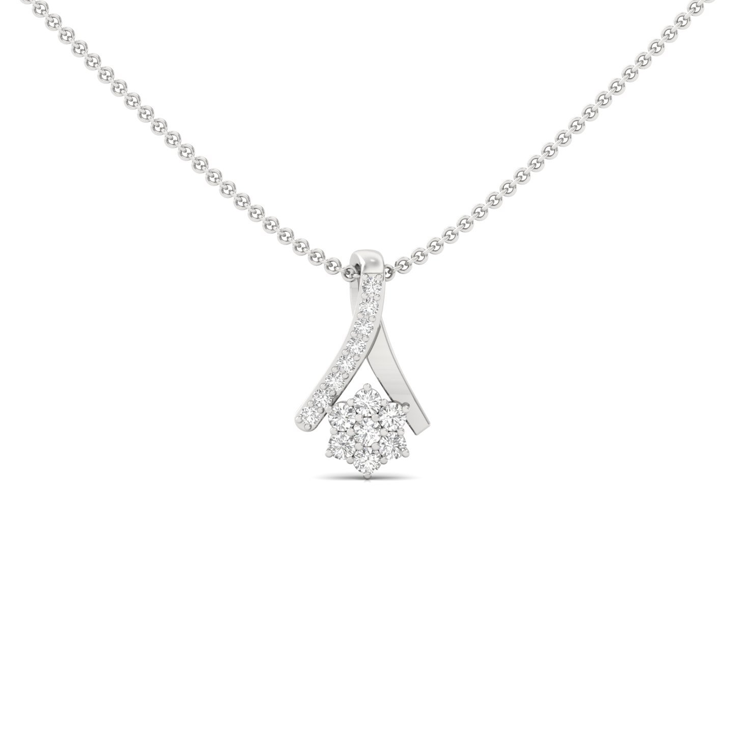 Round Diamond Pendant | Lab Grown CVD Diamond Floral Cluster Necklace (Without Chain) | 925 Silver | 10K | 14K | 18K - Main View