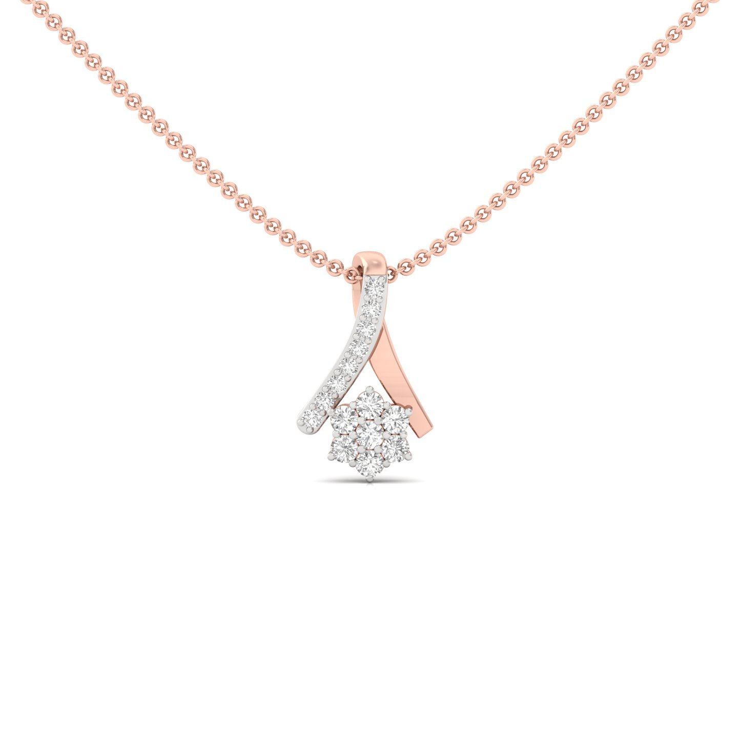Round Diamond Pendant | Lab Grown CVD Diamond Floral Cluster Necklace (Without Chain) | 925 Silver | 10K | 14K | 18K - Rose Gold Main View