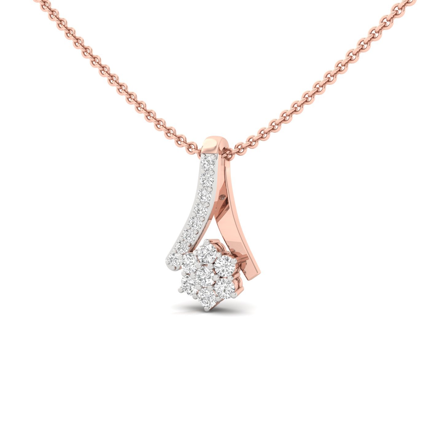 Round Diamond Pendant | Lab Grown CVD Diamond Floral Cluster Necklace (Without Chain) | 925 Silver | 10K | 14K | 18K - View 2