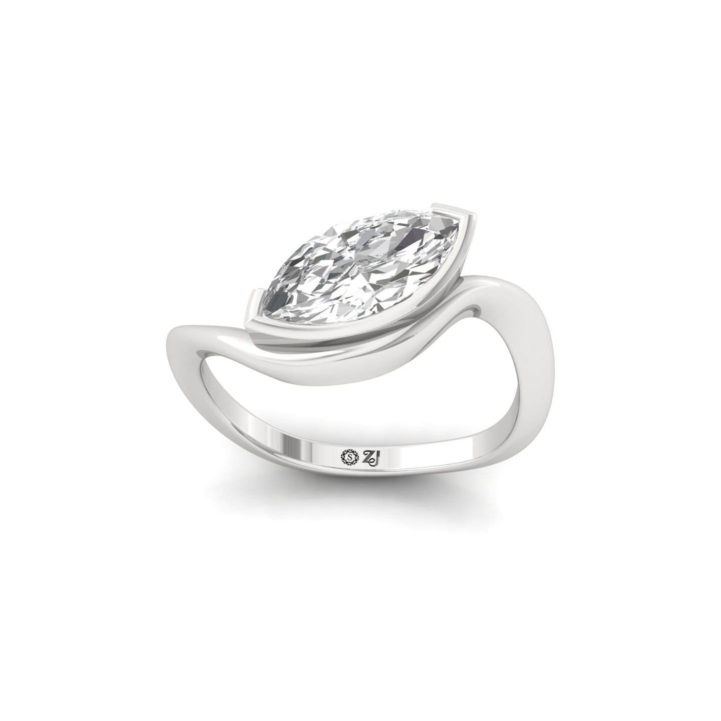 Marquise Cut Diamond Solitaire Ring | Lab Grown CVD Diamond Bypass Engagement Ring | 925 Silver | 10K | 14K | 18K - Main View