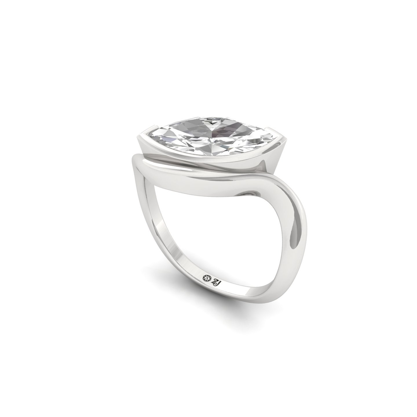 Marquise Cut Diamond Solitaire Ring | Lab Grown CVD Diamond Bypass Engagement Ring | 925 Silver | 10K | 14K | 18K - View 2