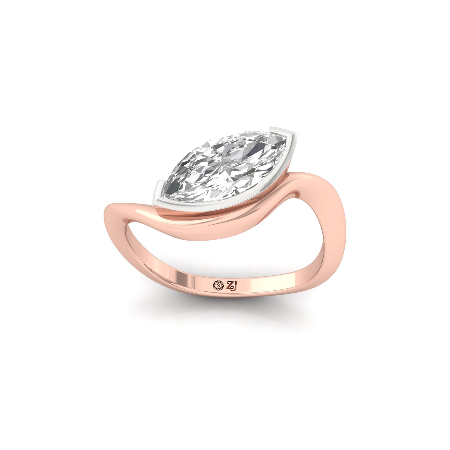 Marquise Cut Diamond Solitaire Ring | Lab Grown CVD Diamond Bypass Engagement Ring | 925 Silver | 10K | 14K | 18K - Rose Gold Main View