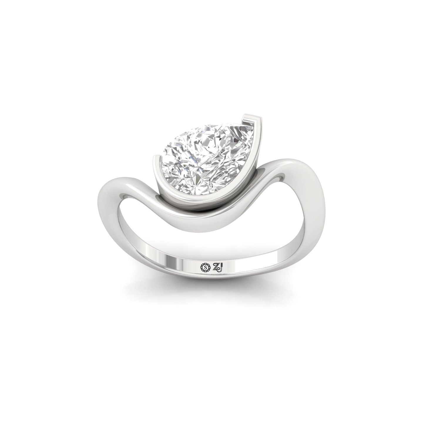 Pear Cut Diamond Solitaire Ring | Lab Grown CVD Diamond Bypass Engagement Ring | 925 Silver | 10K | 14K | 18K - Main View