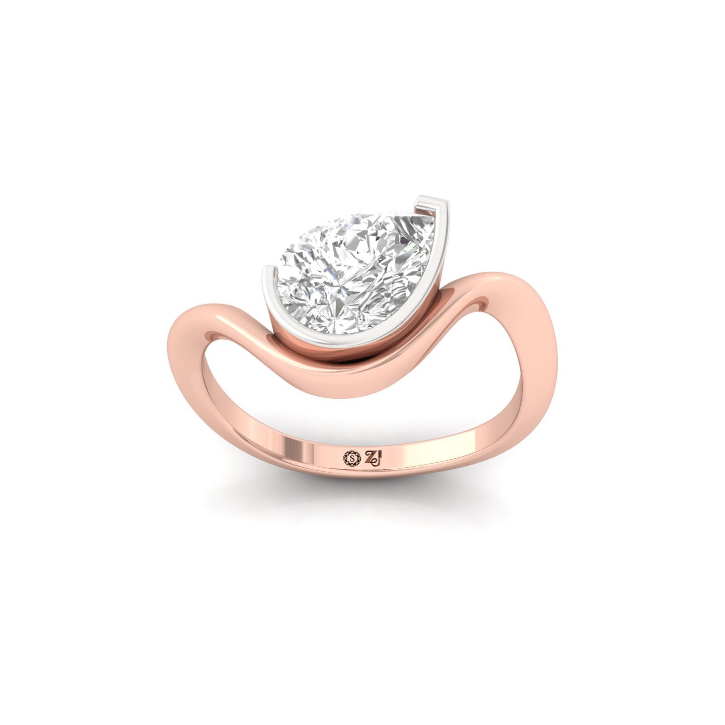 Pear Cut Diamond Solitaire Ring | Lab Grown CVD Diamond Bypass Engagement Ring | 925 Silver | 10K | 14K | 18K - Rose Gold Main View