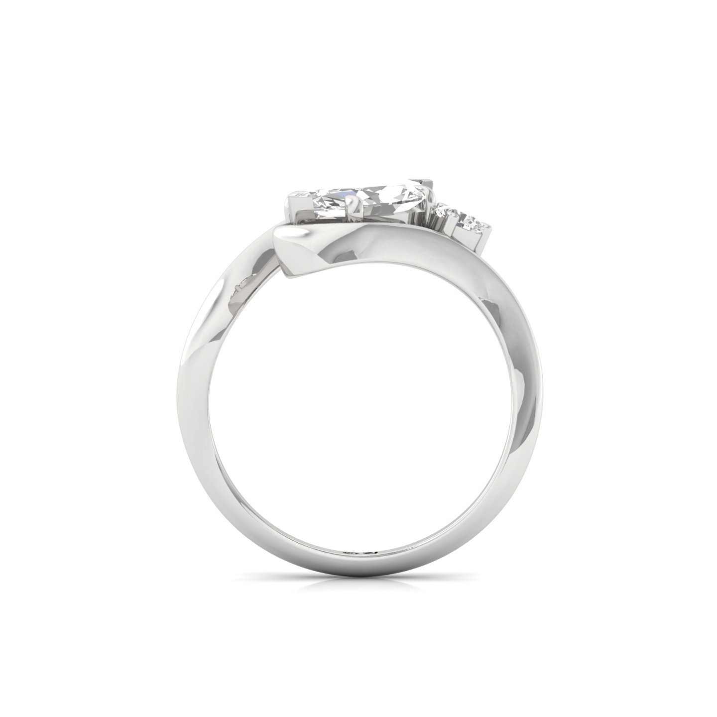 Marquise and round Cut Diamond Solitaire Ring | Lab Grown CVD Diamond Bypass Engagement Ring | 925 Silver | 10K | 14K | 18K - View 3
