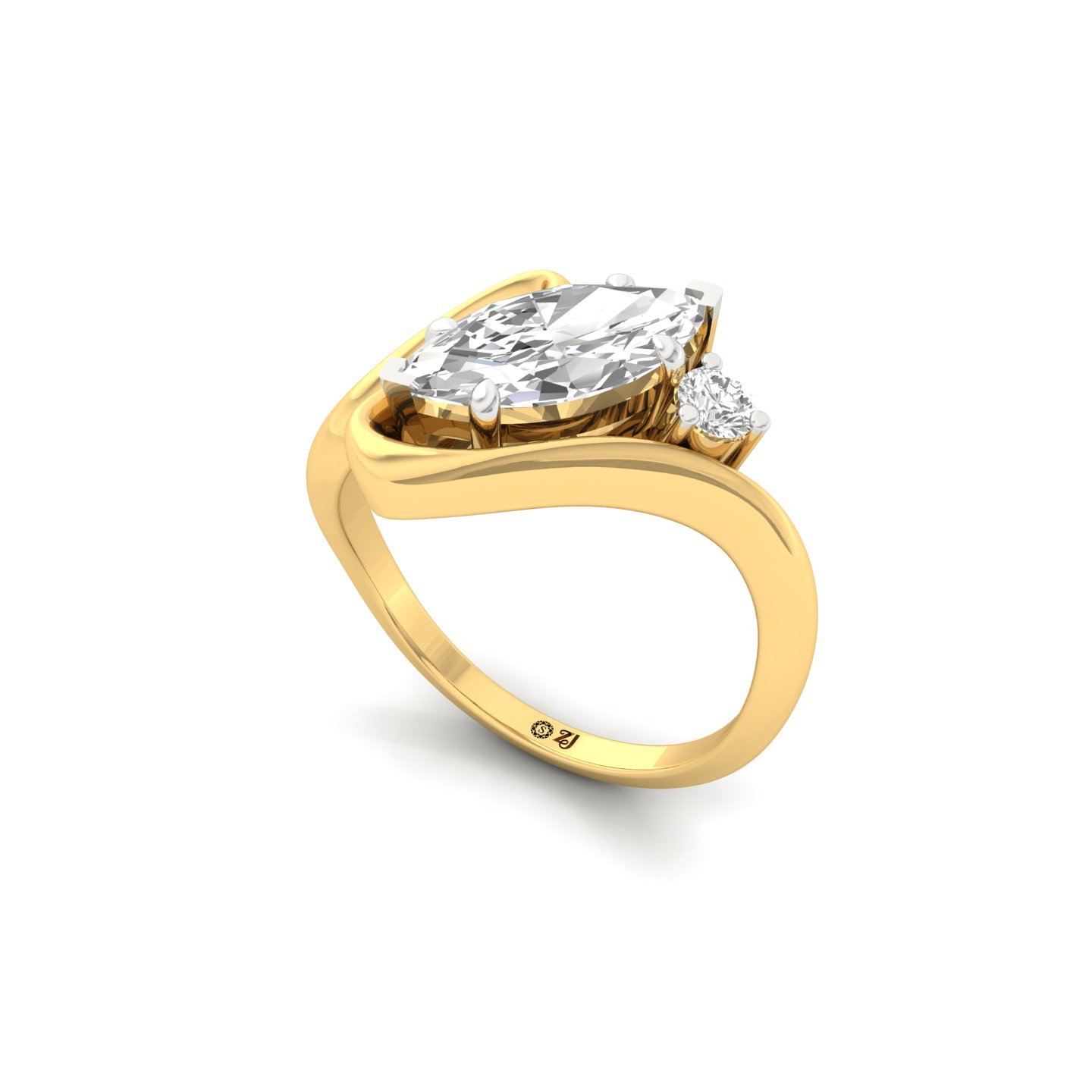 Marquise and round Cut Diamond Solitaire Ring | Lab Grown CVD Diamond Bypass Engagement Ring | 925 Silver | 10K | 14K | 18K - View 2