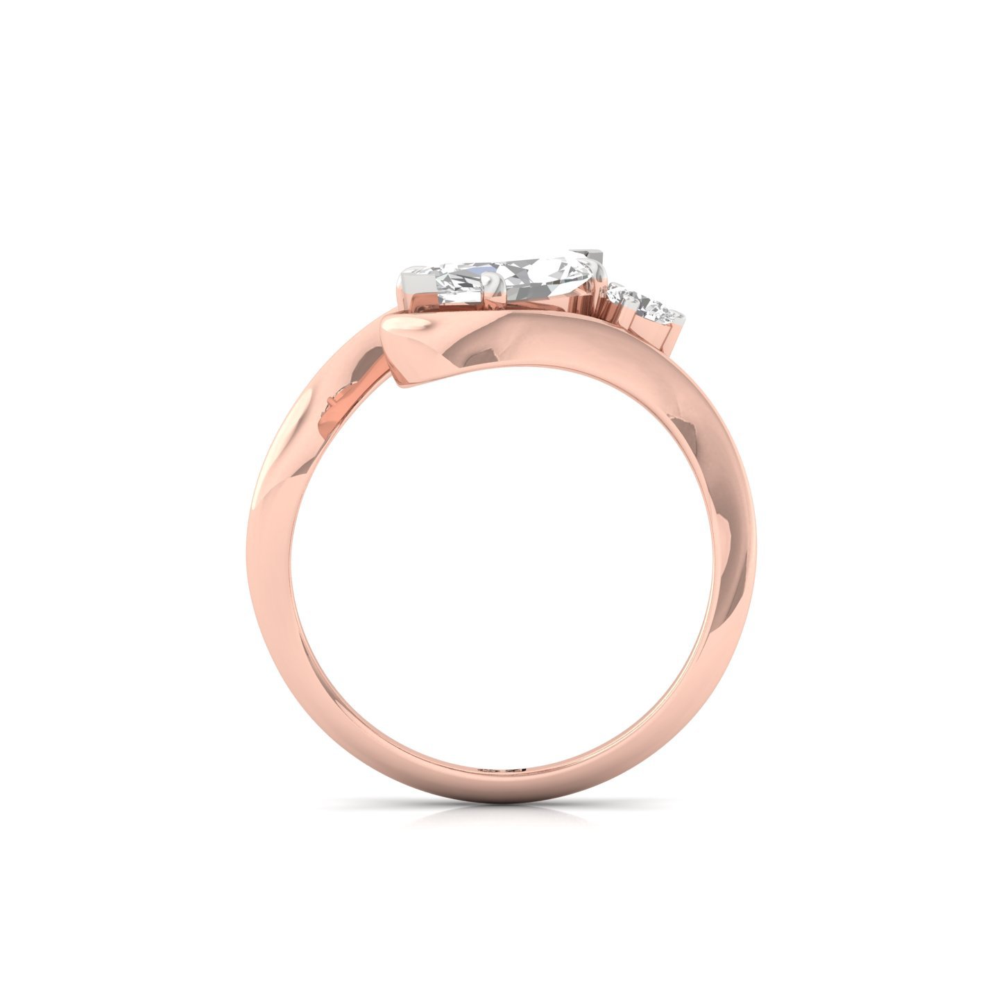 Marquise and round Cut Diamond Solitaire Ring | Lab Grown CVD Diamond Bypass Engagement Ring | 925 Silver | 10K | 14K | 18K - View 3