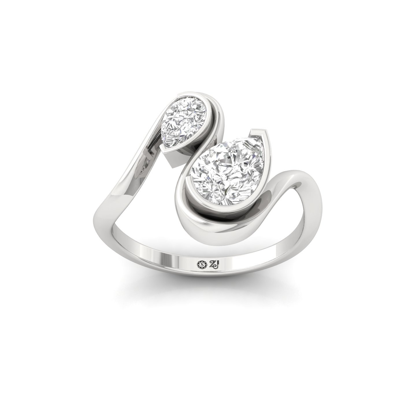 Pear Cut Diamond Two-Stone Bypass Ring | Lab Grown CVD Diamond Engagement Ring | 925 Silver | 10K | 14K | 18K - Main View