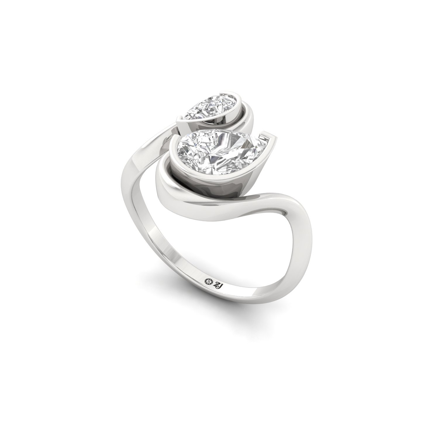 Pear Cut Diamond Two-Stone Bypass Ring | Lab Grown CVD Diamond Engagement Ring | 925 Silver | 10K | 14K | 18K - View 2