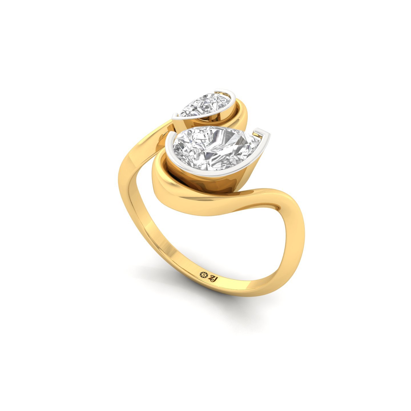 Pear Cut Diamond Two-Stone Bypass Ring | Lab Grown CVD Diamond Engagement Ring | 925 Silver | 10K | 14K | 18K - View 2