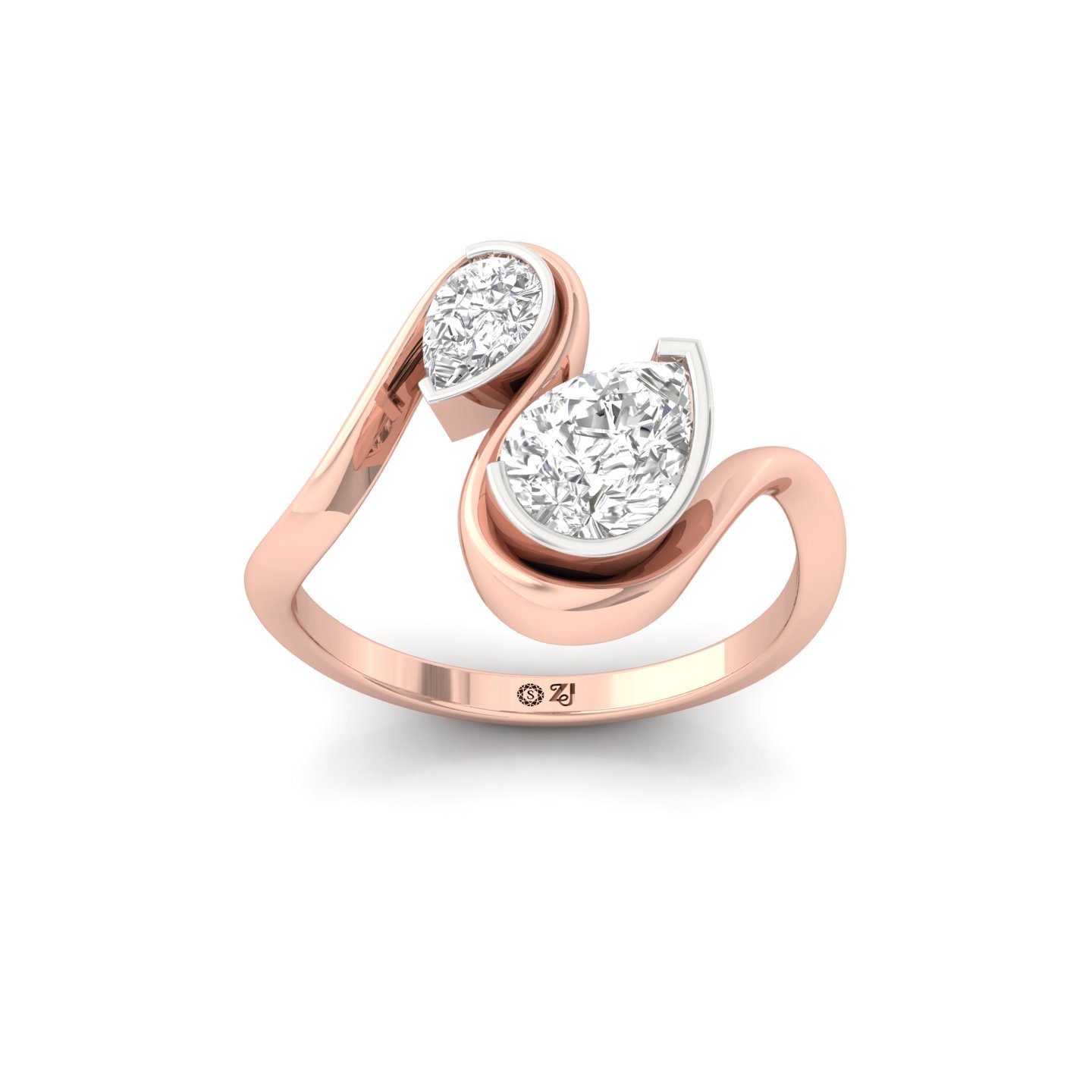 Pear Cut Diamond Two-Stone Bypass Ring | Lab Grown CVD Diamond Engagement Ring | 925 Silver | 10K | 14K | 18K - Rose Gold Main View