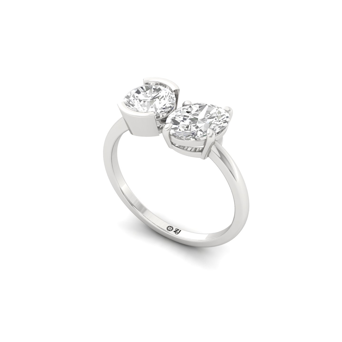 Oval & Round Cut Diamond Two-Stone Engagement Ring | Lab Grown CVD Diamond Ring | 925 Silver | 10K | 14K | 18K - View 2