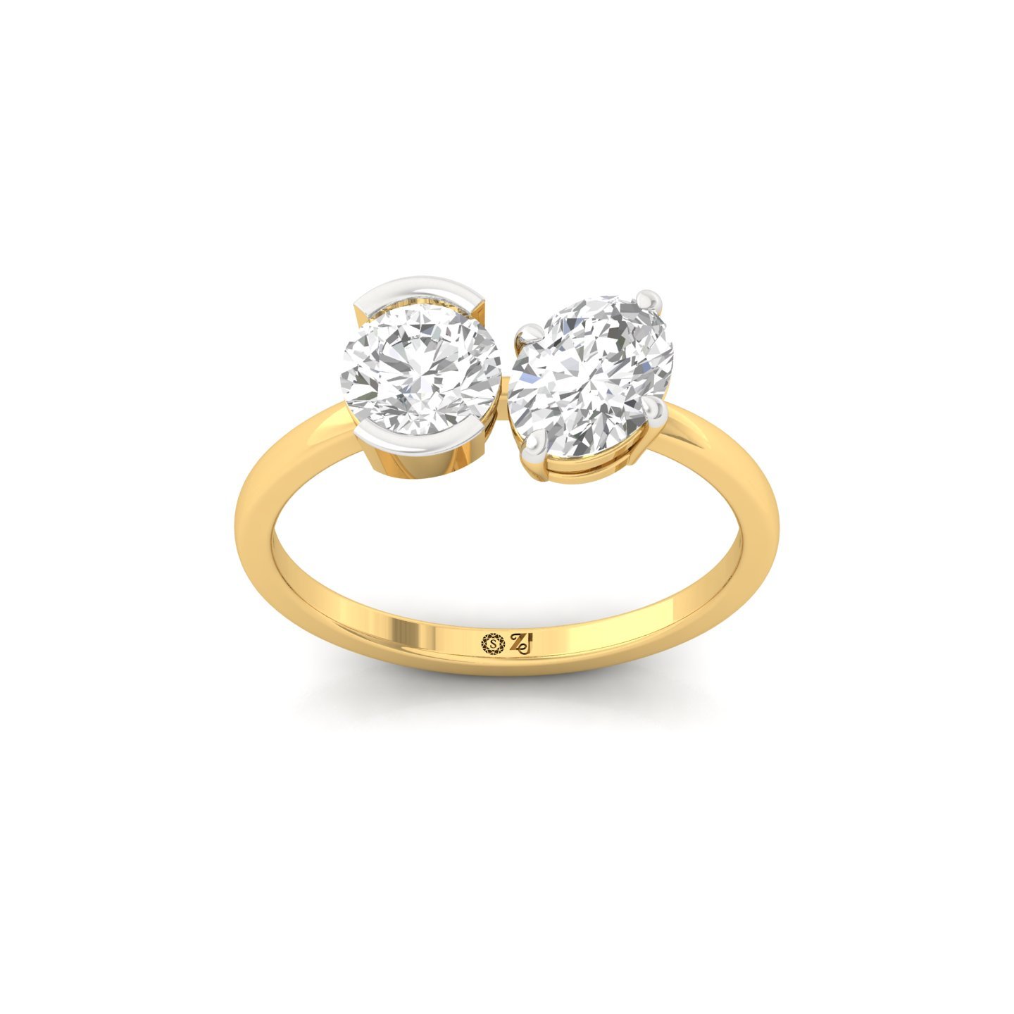 Oval & Round Cut Diamond Two-Stone Engagement Ring | Lab Grown CVD Diamond Ring | 925 Silver | 10K | 14K | 18K - Gold Main View