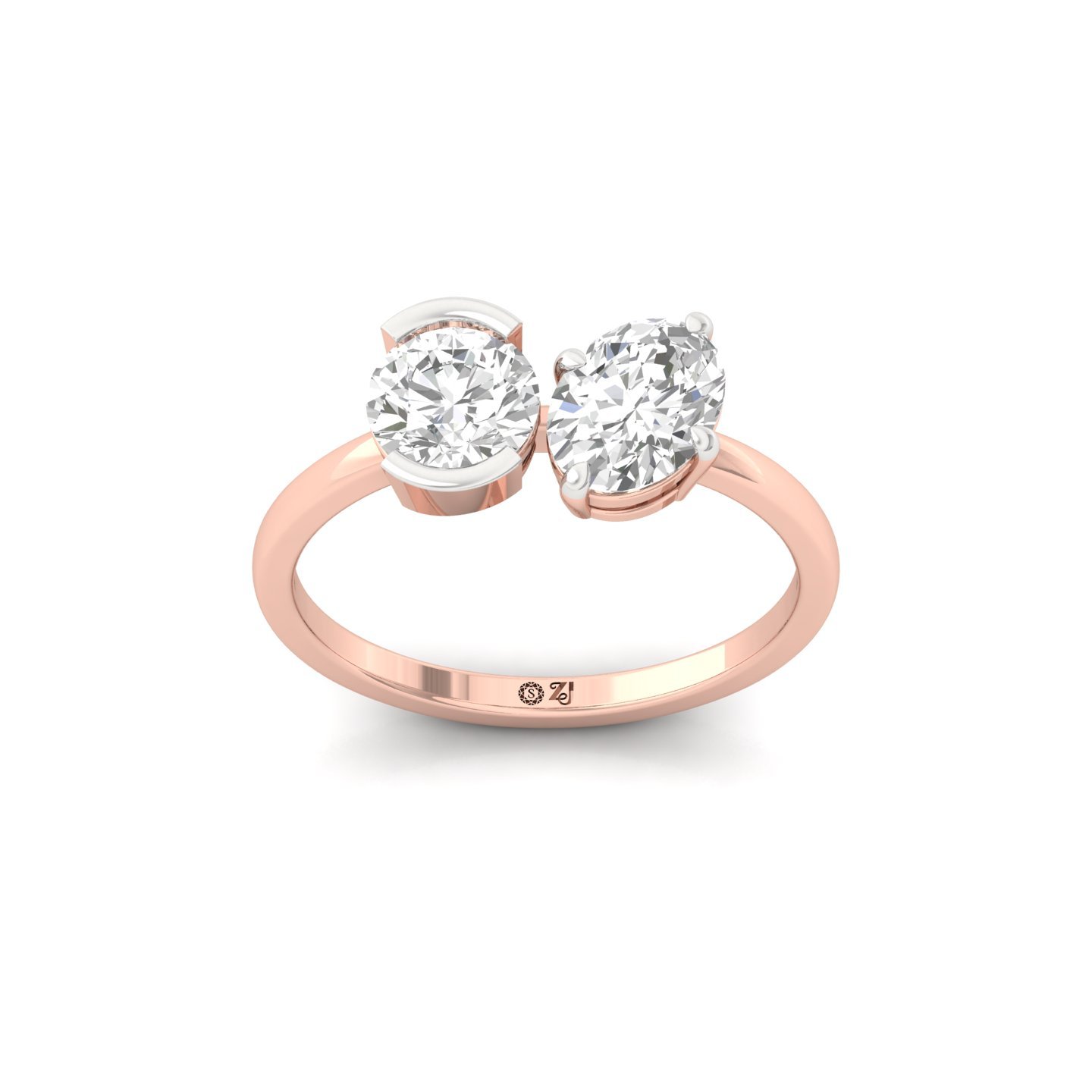 Oval & Round Cut Diamond Two-Stone Engagement Ring | Lab Grown CVD Diamond Ring | 925 Silver | 10K | 14K | 18K - Rose Gold Main View