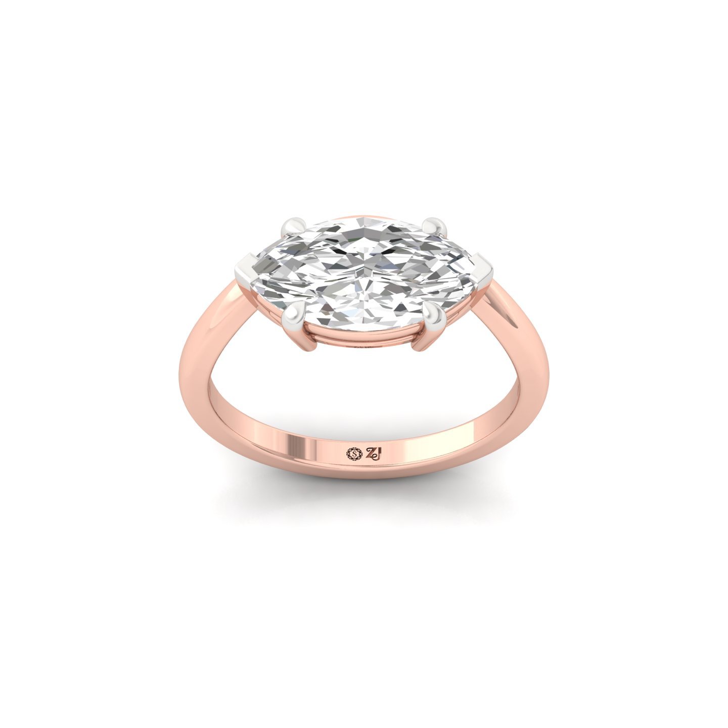 Marquise Cut Diamond Solitaire Engagement Ring | Elegant Lab Grown CVD Diamond Ring | 925 Silver | 10K | 14K | 18K | Rose Gold - Rose Gold Main View