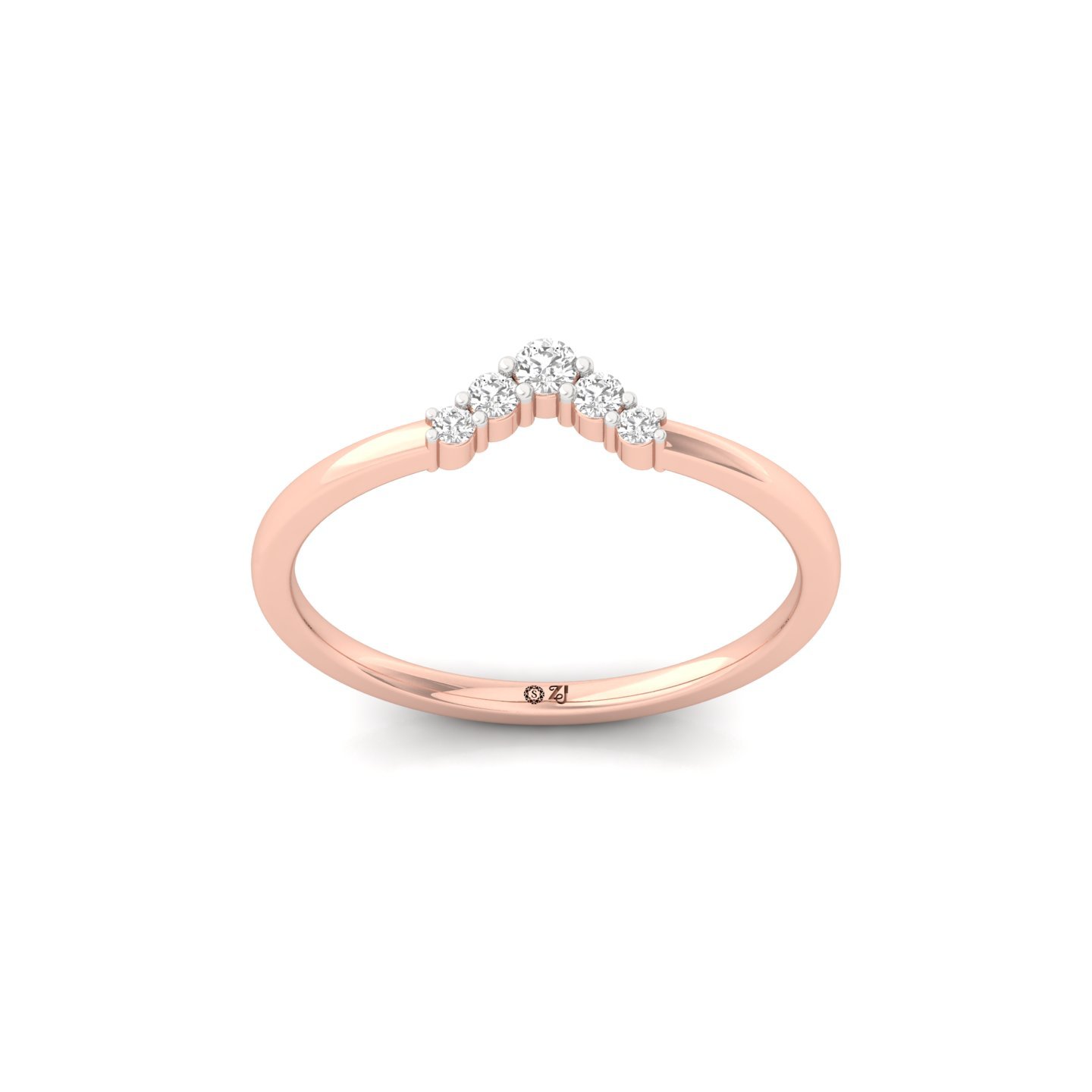 Diamond Chevron V-Shaped Ring | Elegant Lab Grown CVD Diamond Wedding Band | 925 Silver | 10K | 14K | 18K - Rose Gold Main View