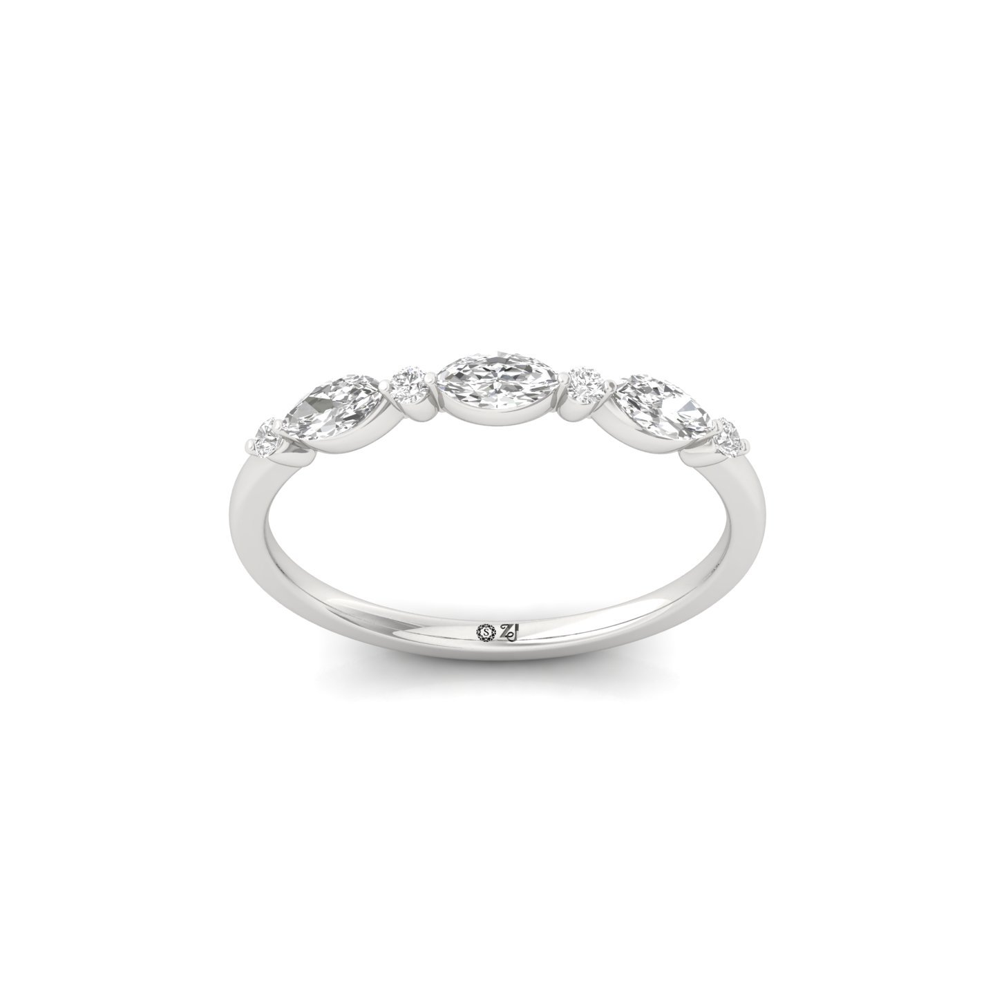 Marquise & Round Diamond Band Ring | Elegant Lab Grown CVD Diamond Stacking Wedding Band | 925 Silver | 10K | 14K | 18K - Main View