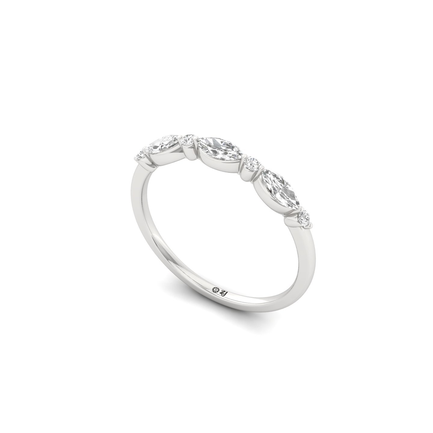 Marquise & Round Diamond Band Ring | Elegant Lab Grown CVD Diamond Stacking Wedding Band | 925 Silver | 10K | 14K | 18K - View 2